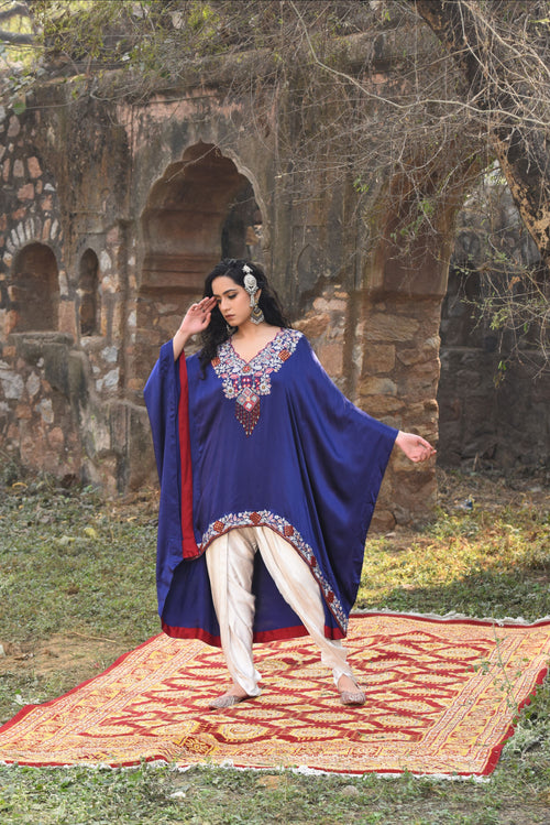 Blue Kaftan Set With Bamber Dhoti