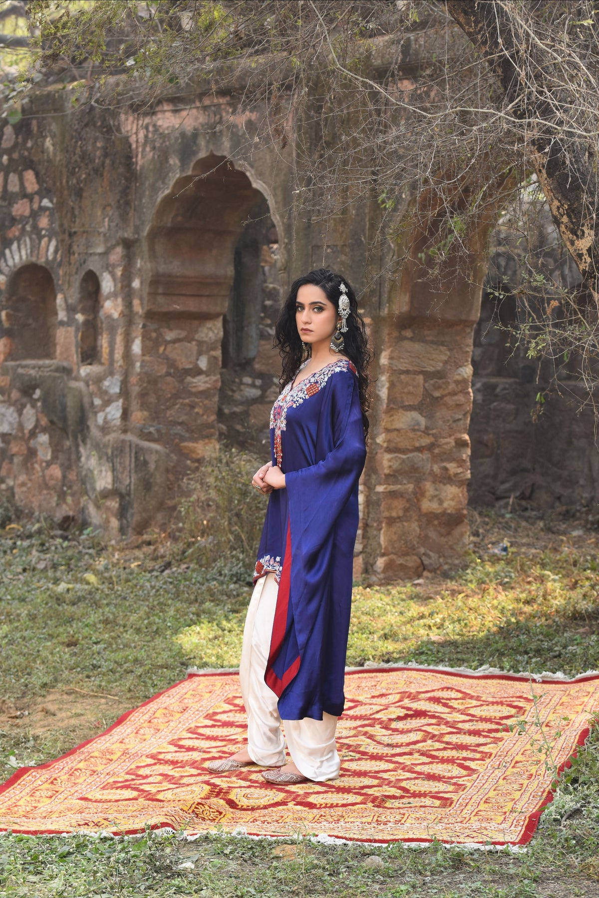 Blue Kaftan Set With Bamber Dhoti