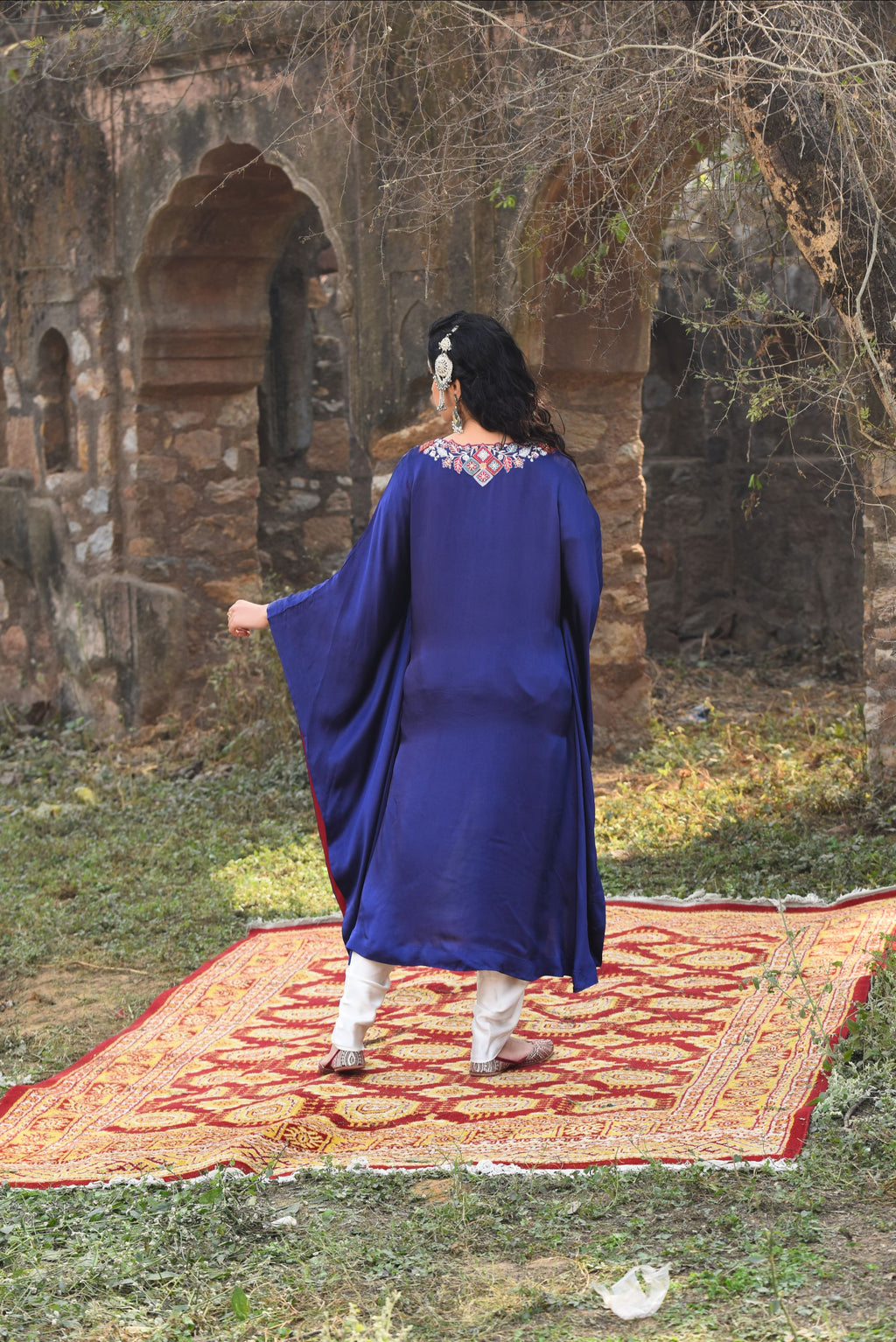 Blue Kaftan Set With Bamber Dhoti