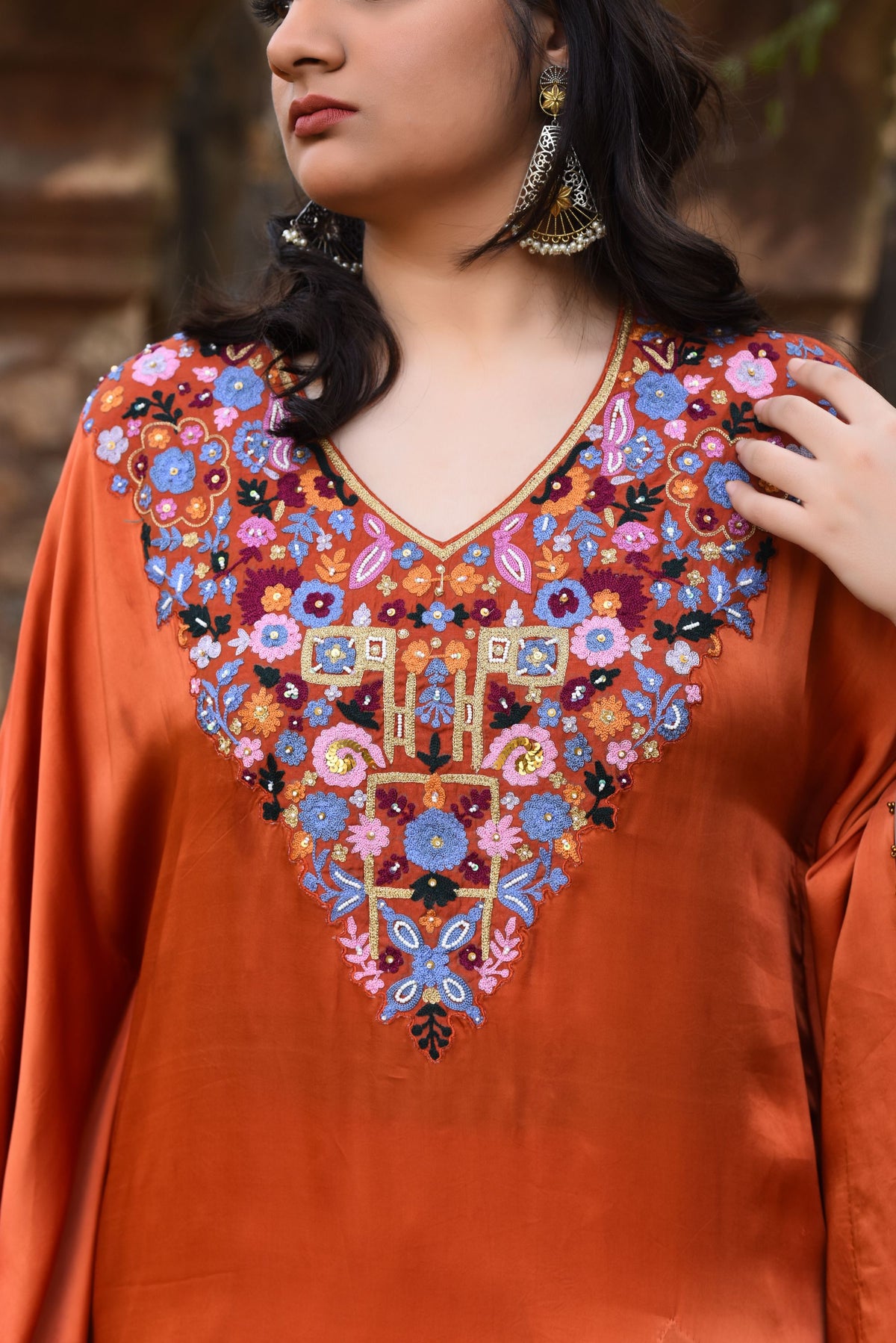 Rust Kaftan With Bamber Dhoti
