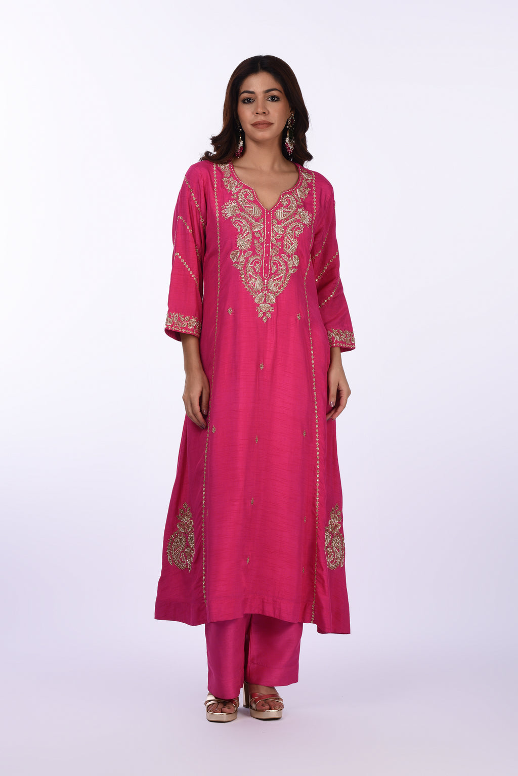 Rani Pink Embroidered Kurta Set