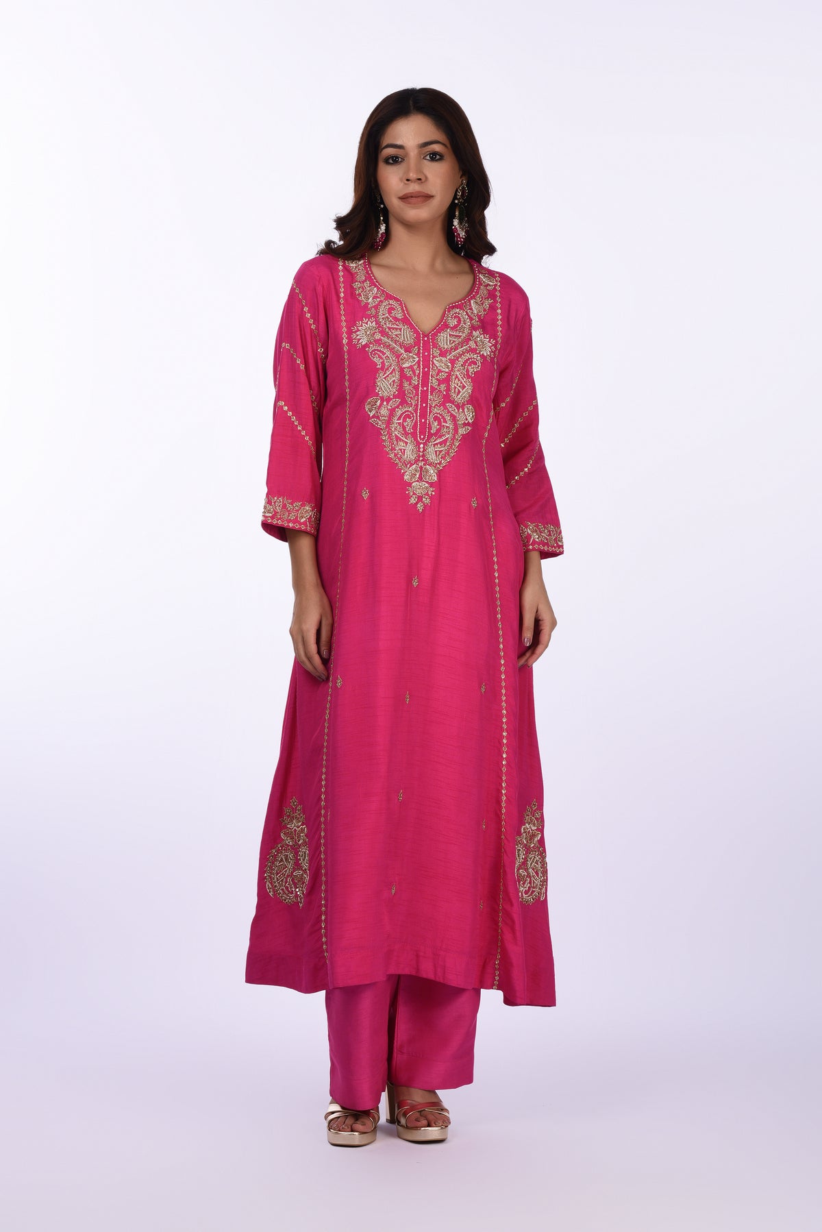 Rani Pink Embroidered Kurta Set