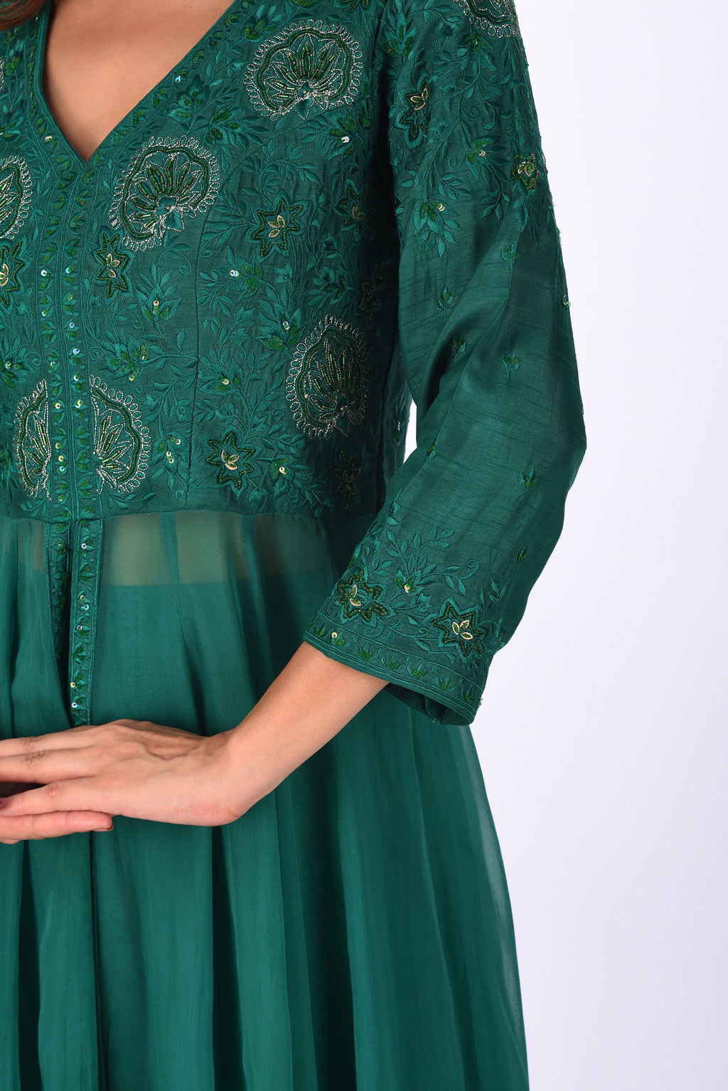 Emerald Green Embroidered Anarkali Set