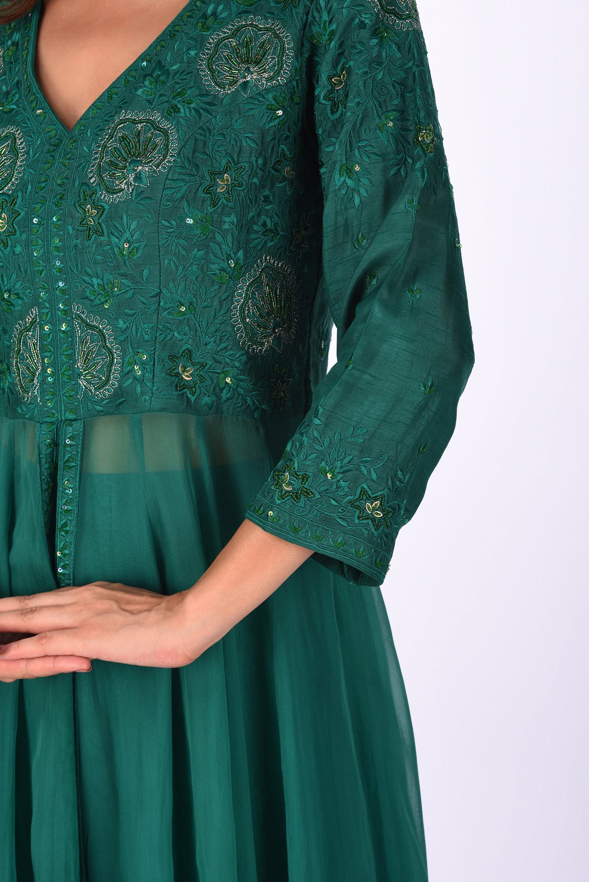 Emerald Green Embroidered Anarkali Set