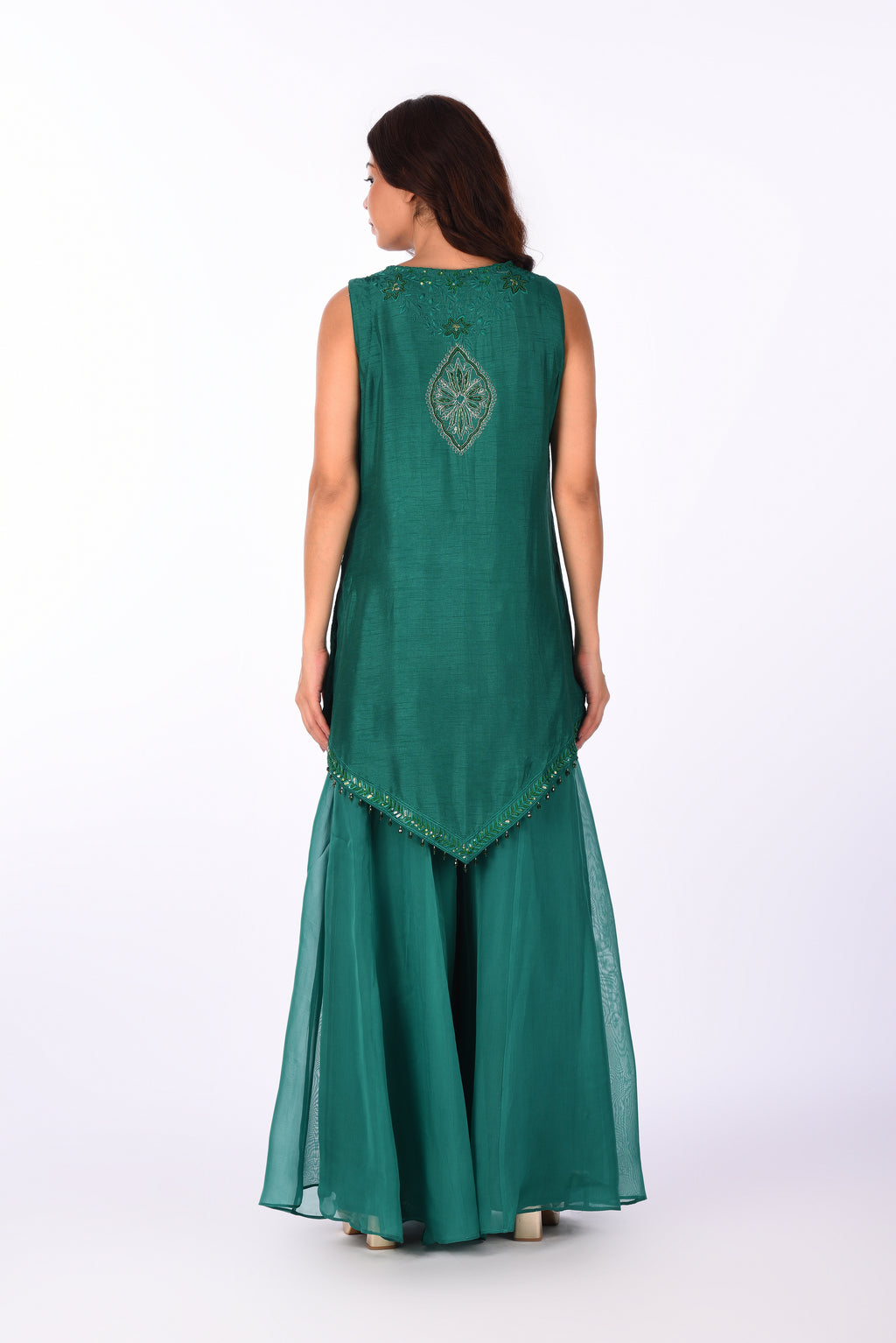 Emerald Draped Saree Set with Embroidered Jacket