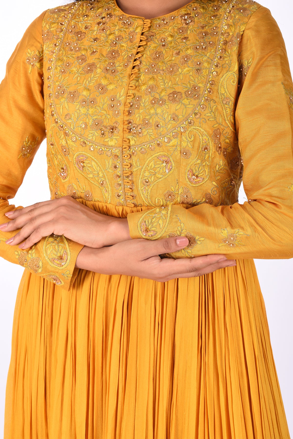 Sunflower Yellow Zari Embroidered Anarkali Set