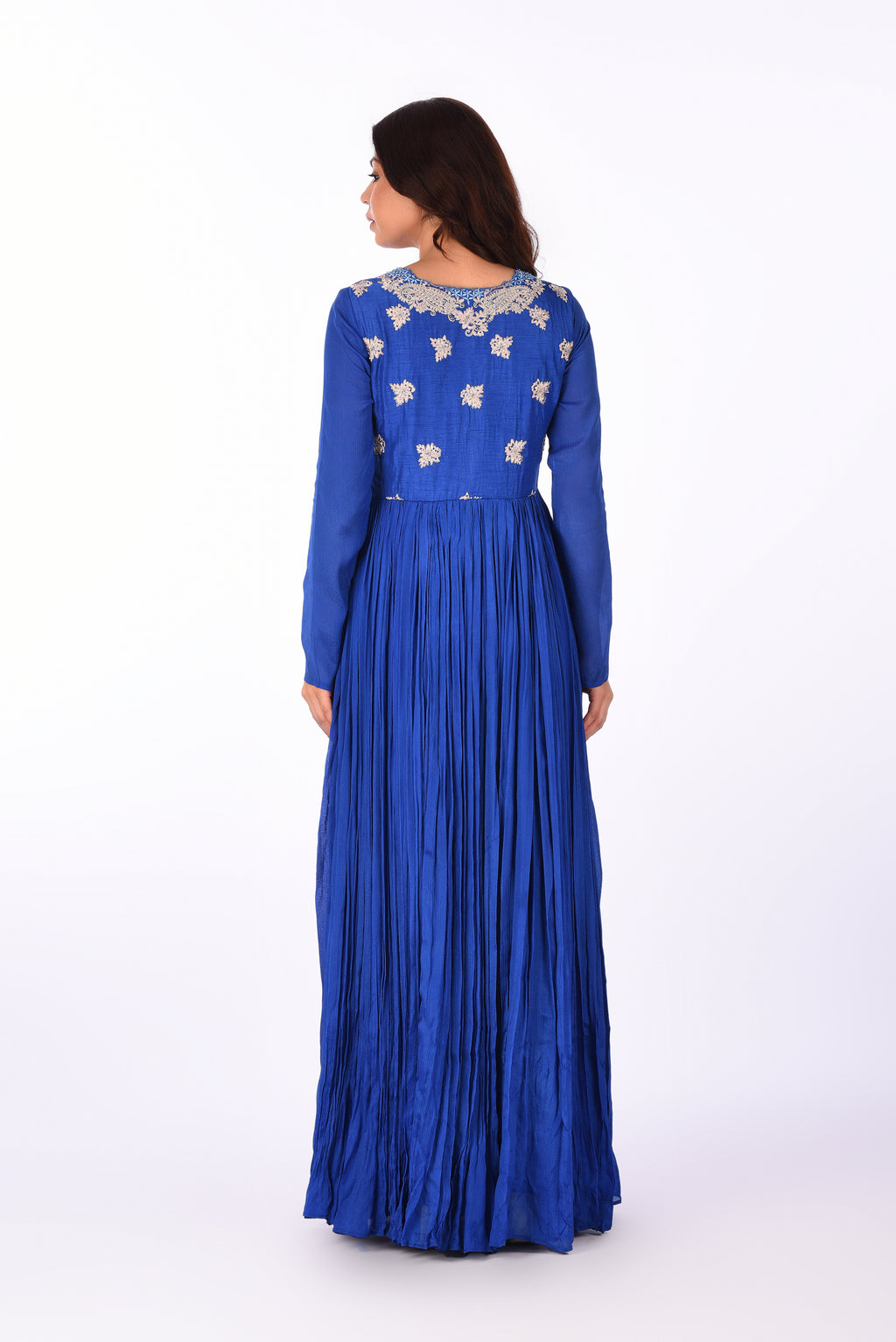 Royal Blue Embroidered Crinkle Anarkali Set