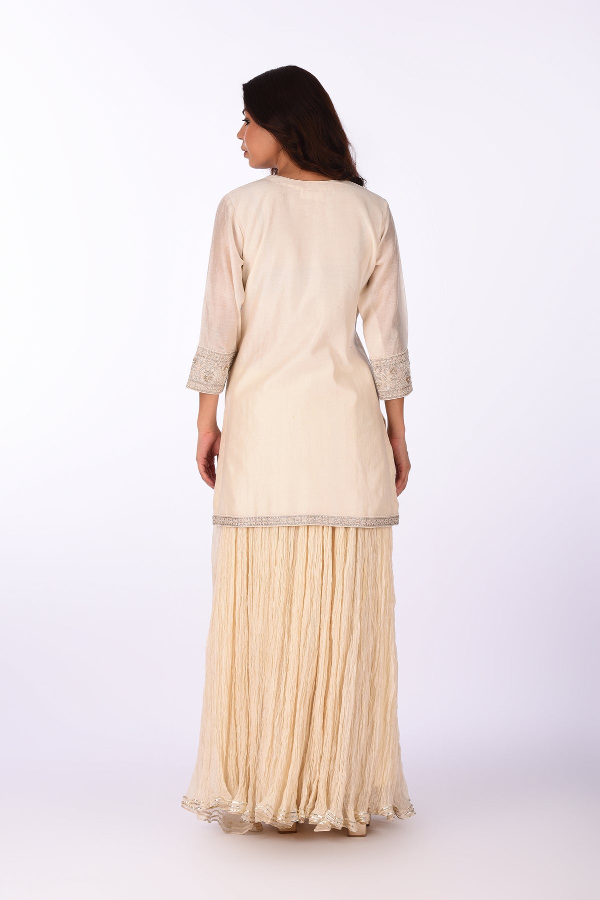 Ivory Embroidered Kurta Skirt Set with Dupatta