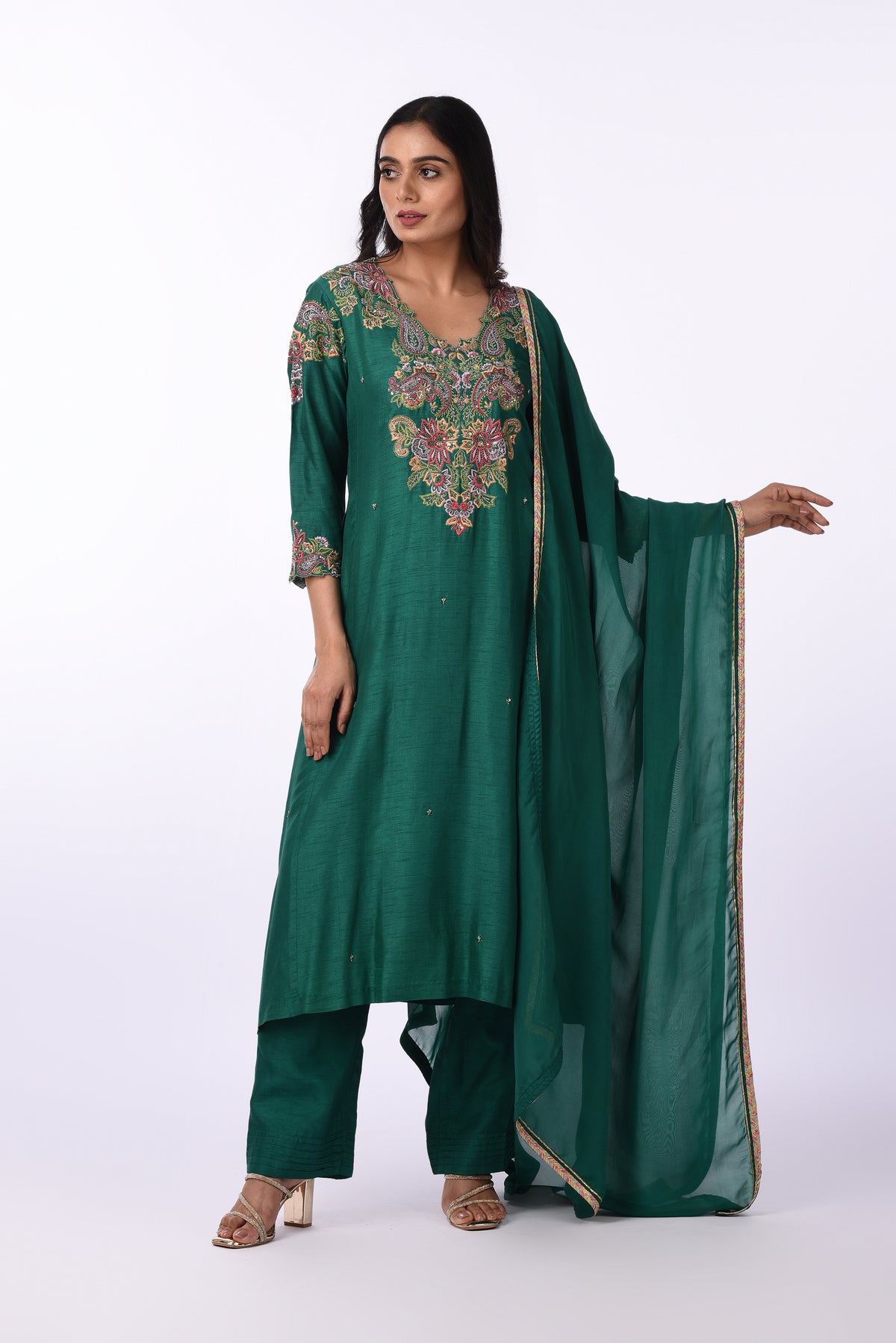 Emerald Green Embroidered Kurta Set