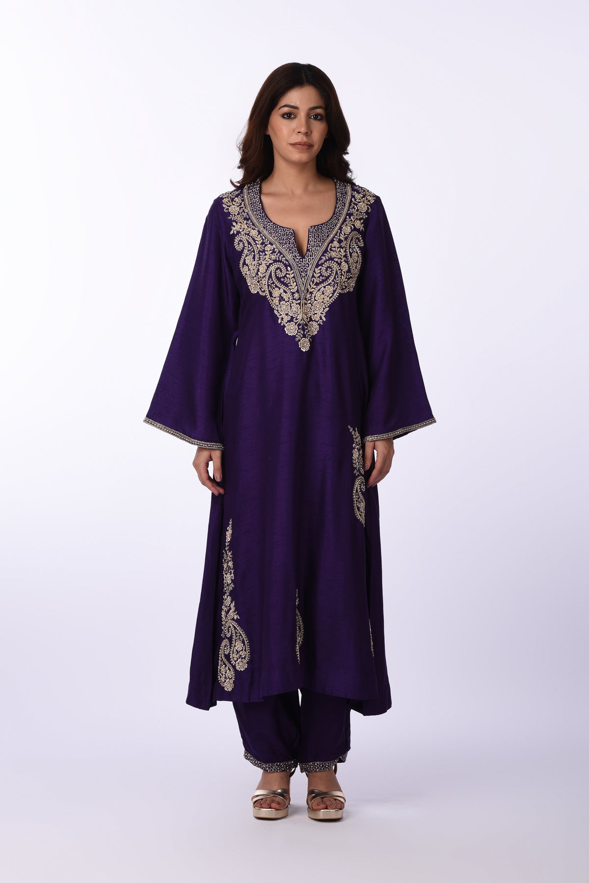 Purple Embroidered Patiala Kurta Set