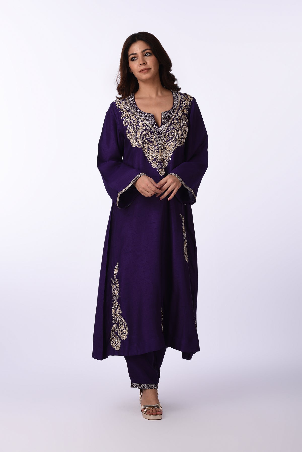 Purple Embroidered Patiala Kurta Set