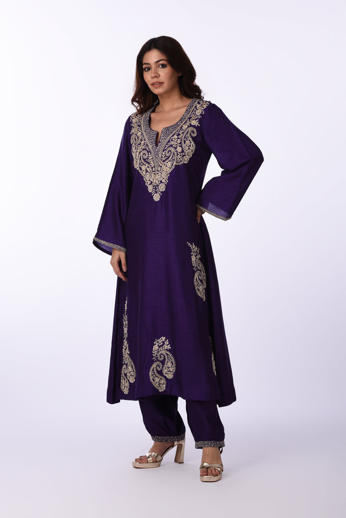 Purple Embroidered Patiala Kurta Set
