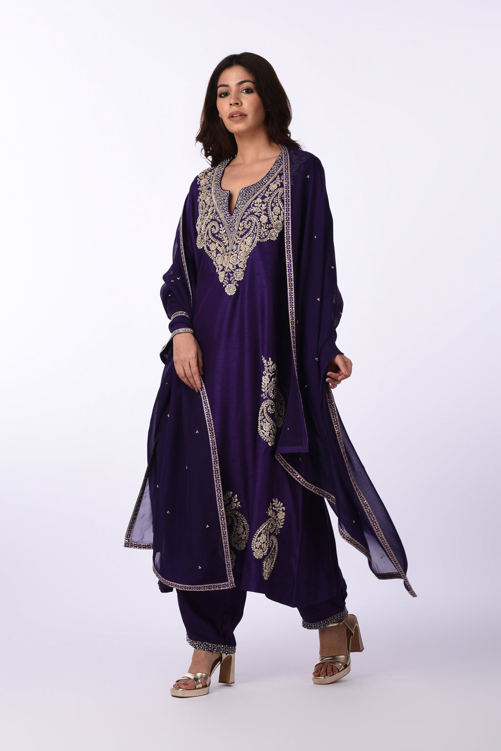 Purple Embroidered Patiala Kurta Set