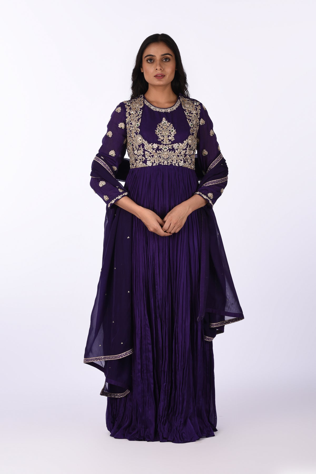 Royal Purple Embroidered Anarkali Set