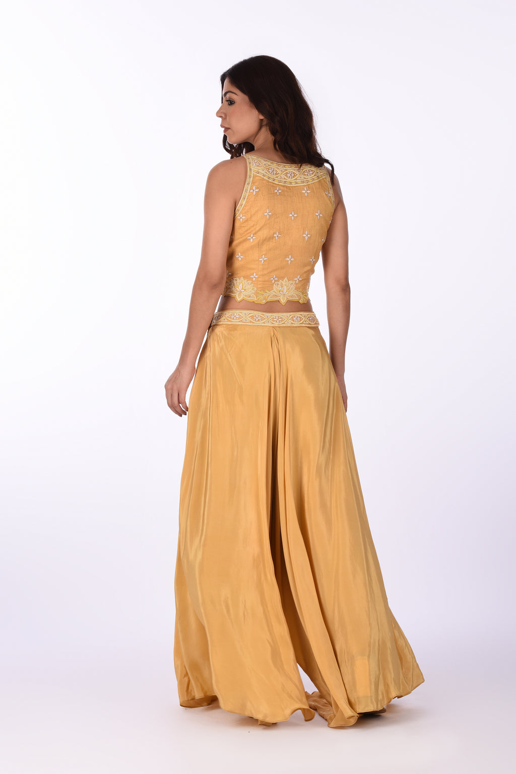 Mustard Yellow Embroidered Crop Top &  Palazzo Set