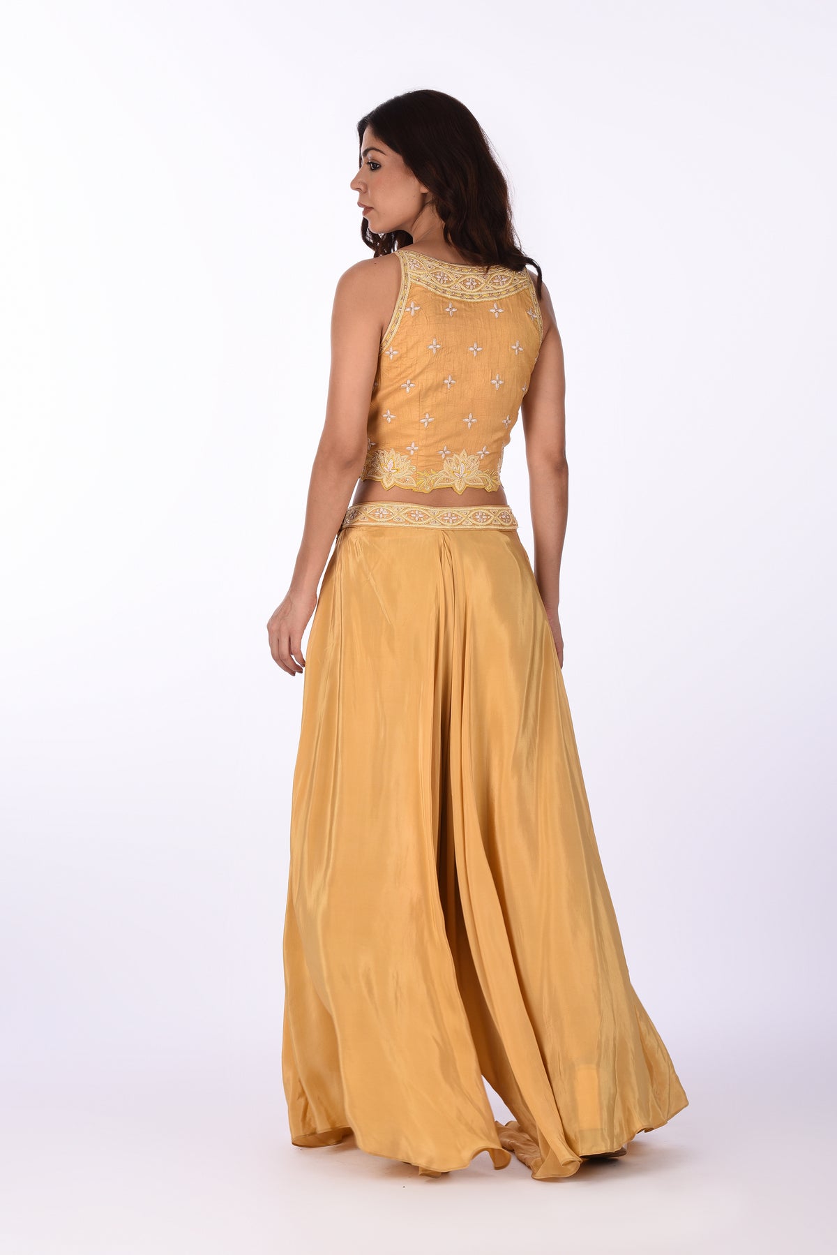 Mustard Yellow Embroidered Crop Top &  Palazzo Set