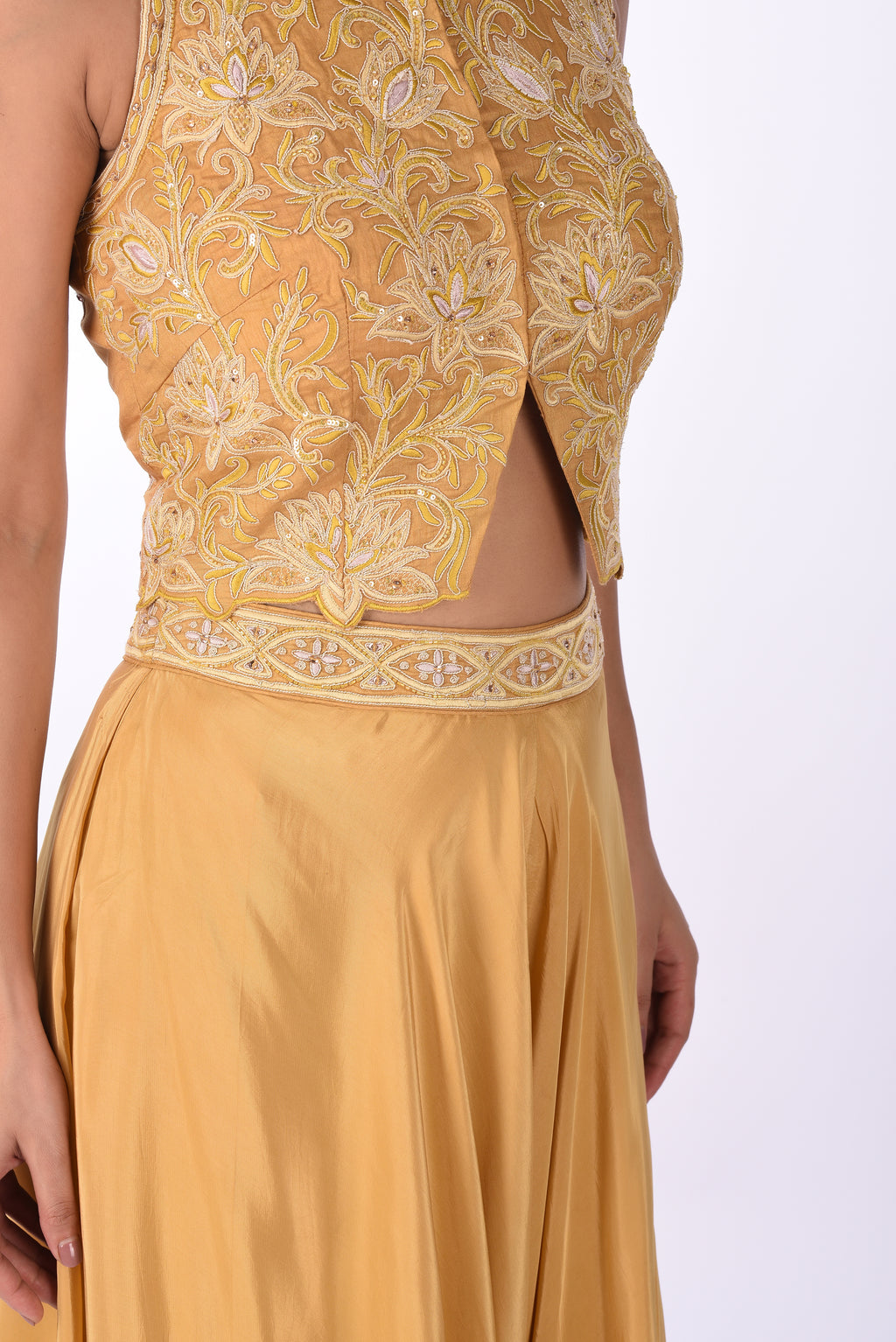 Mustard Yellow Embroidered Crop Top &  Palazzo Set