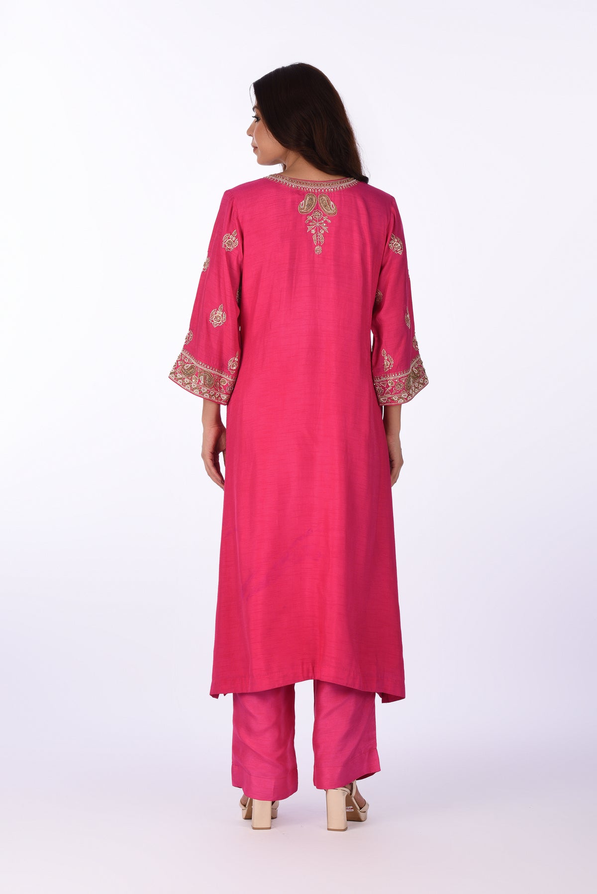 Fuchsia Pink Embroidered Kurta Set