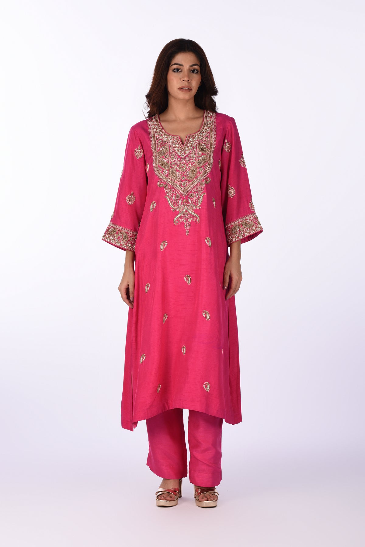 Fuchsia Pink Embroidered Kurta Set