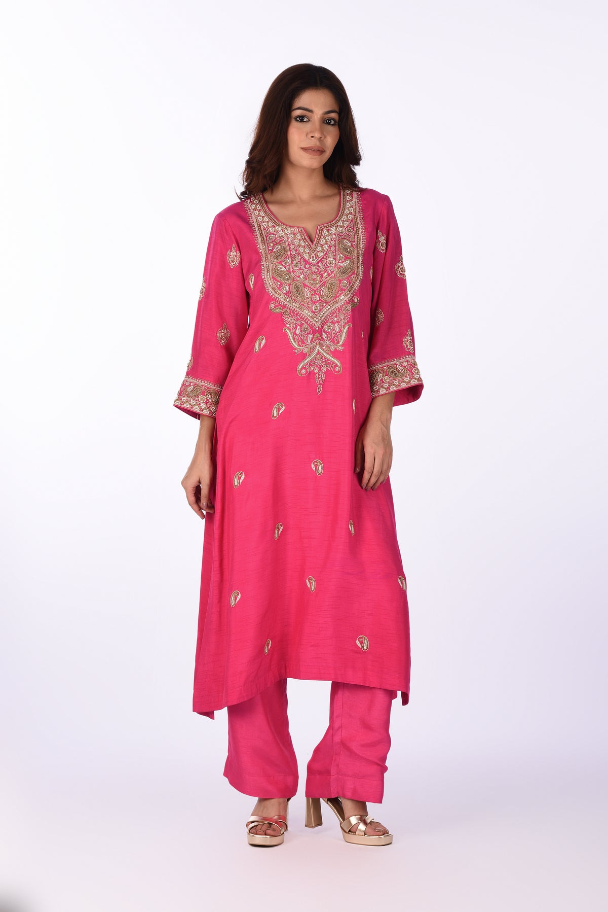 Fuchsia Pink Embroidered Kurta Set