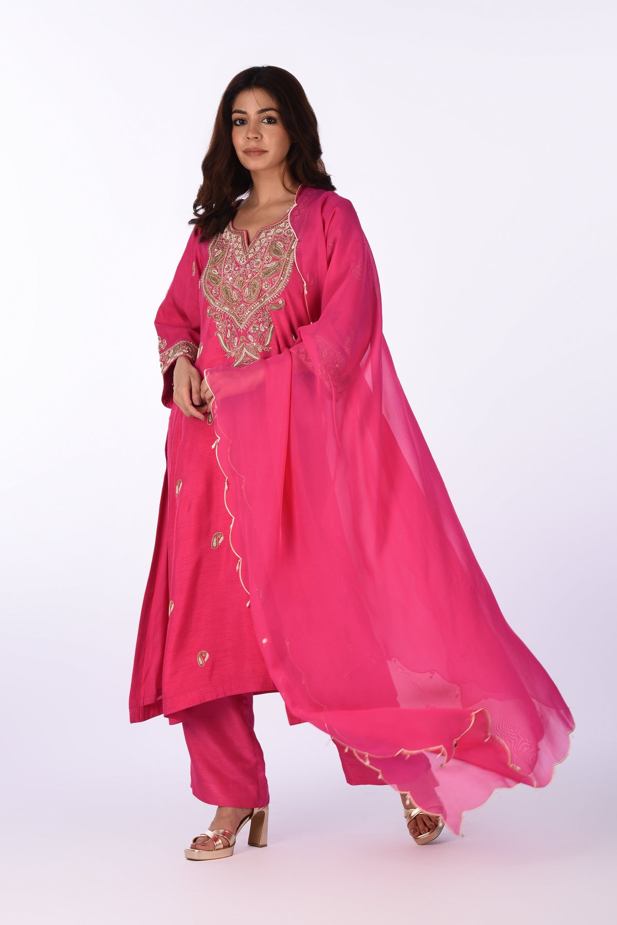 Fuchsia Pink Embroidered Kurta Set