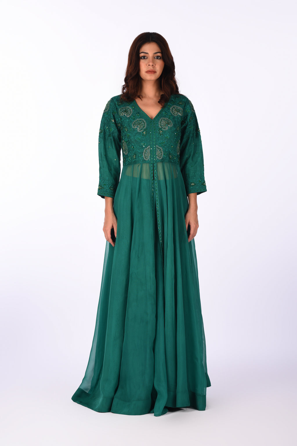 Emerald Green Embroidered Anarkali Set