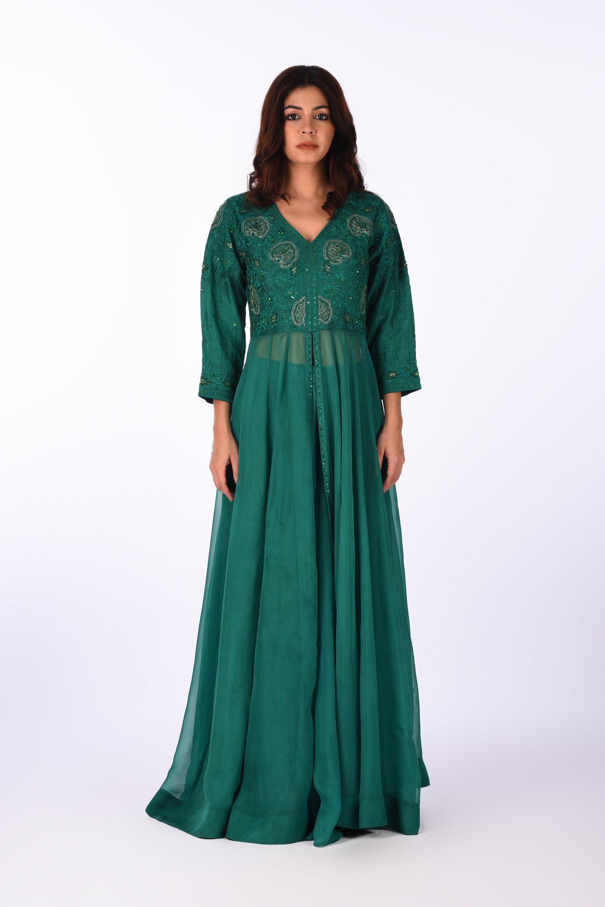 Emerald Green Embroidered Anarkali Set